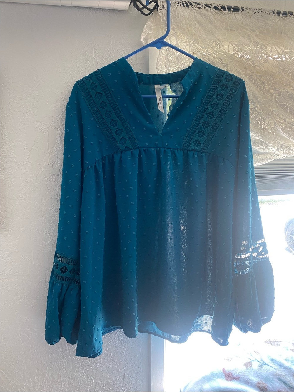 Ny Collection Teal Embroidered Boho Blouse Women’s Size 1X